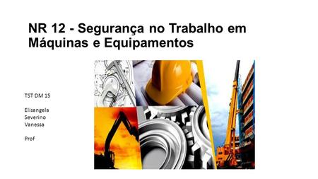 NR 12 - Segurança no Trabalho em Máquinas e Equipamentos TST DM 15 Elisangela Severino Vanessa Prof.