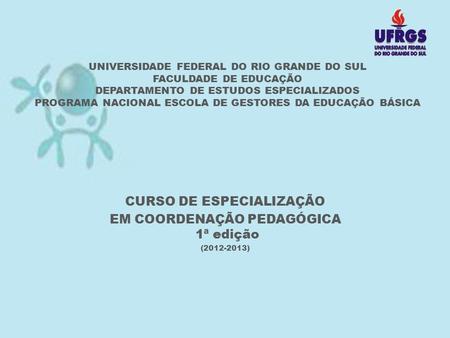 UNIVERSIDADE FEDERAL DO RIO GRANDE DO SUL FACULDADE DE EDUCAÇÃO DEPARTAMENTO DE ESTUDOS ESPECIALIZADOS PROGRAMA NACIONAL ESCOLA DE GESTORES DA EDUCAÇÃO.