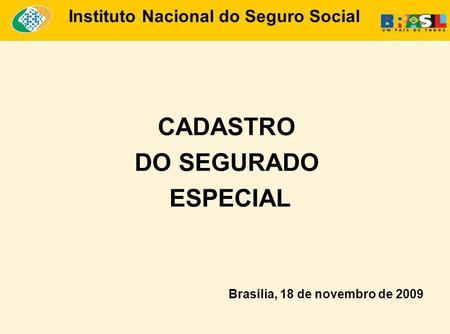 CADASTRO DO SEGURADO ESPECIAL Brasília, 18 de novembro de 2009 Instituto Nacional do Seguro Social.