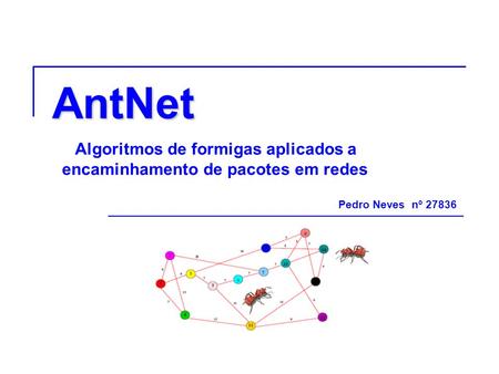AntNet Algoritmos de formigas aplicados a encaminhamento de pacotes em redes Pedro Neves nº 27836.