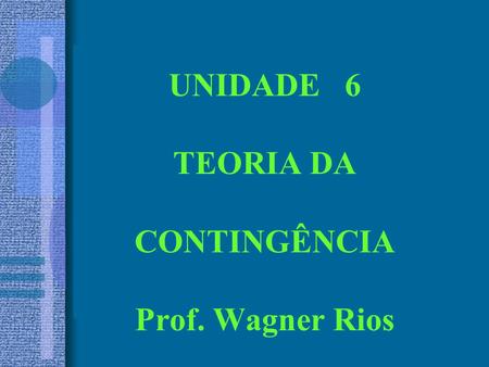 UNIDADE 6 TEORIA DA CONTINGÊNCIA Prof. Wagner Rios