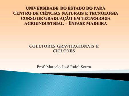 COLETORES GRAVITACIONAIS E CICLONES Prof. Marcelo José Raiol Souza