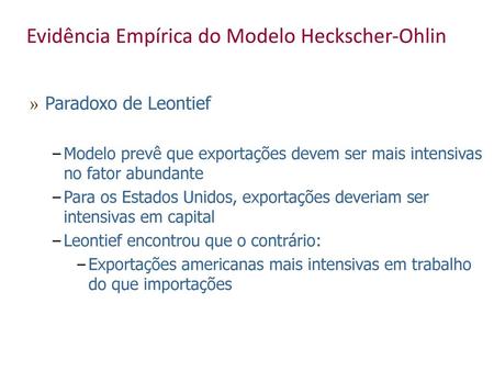 Evidência Empírica do Modelo Heckscher-Ohlin