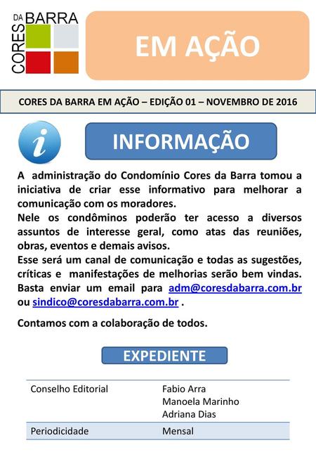 CORES DA BARRA EM AÇÃO – EDIÇÃO 01 – NOVEMBRO DE 2016