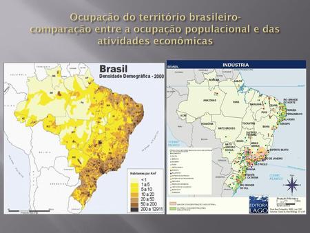 Ocupação do território brasileiro- comparação entre a ocupação populacional e das atividades econômicas.