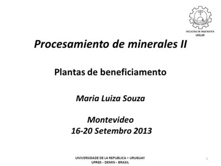 Procesamiento de minerales II Plantas de beneficiamento