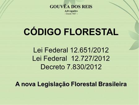 A nova Legislação Florestal Brasileira