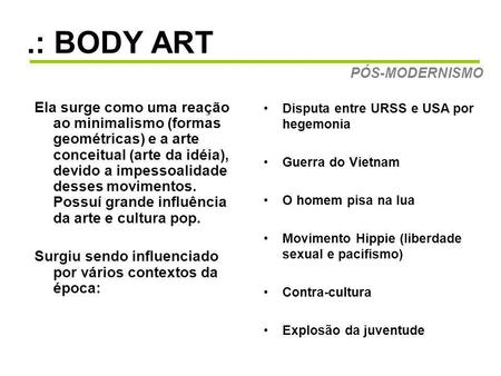 .: BODY ART PÓS-MODERNISMO