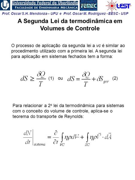 A Segunda Lei da termodinâmica em Volumes de Controle