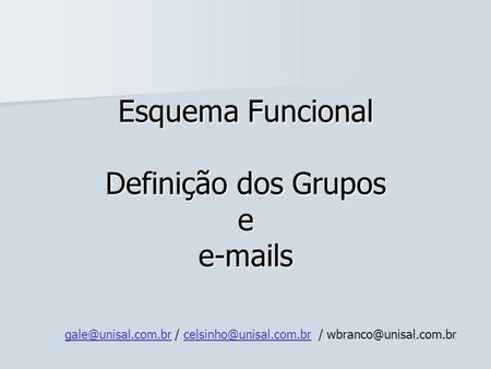 Esquema Funcional Definição dos Grupos e  s