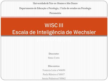 WISC III Escala de Inteligência de Wechsler para Crianças