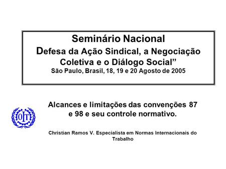 Seminário Nacional D efesa da Ação Sindical, a Negociação Coletiva e o Diálogo Social São Paulo, Brasil, 18, 19 e 20 Agosto de 2005 Alcances e limitações.