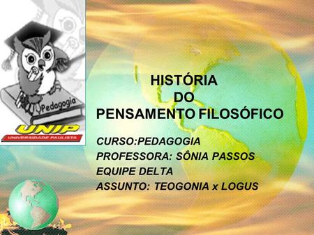 HISTÓRIA DO PENSAMENTO FILOSÓFICO