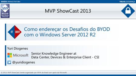SESSÃO: INFRAESTRUTURATRILHA: SEGURANÇA © 2013, MVP ShowCast. Evento organizado por MVPs do Brasil com apoio da Microsoft. MVP ShowCast 2013 Como endereçar.