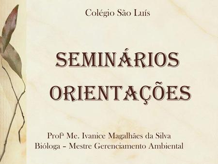 SEMINÁRIOS Orientações Colégio São Luís