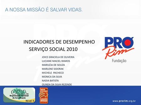 INDICADORES DE DESEMPENHO SERVIÇO SOCIAL 2010