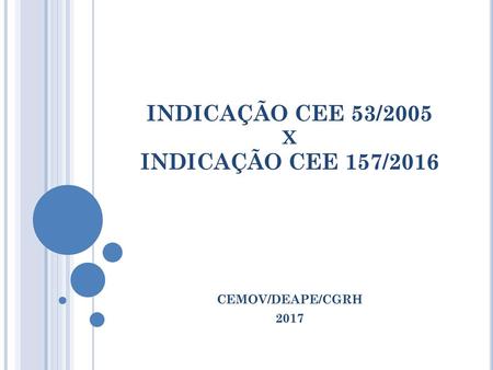 INDICAÇÃO CEE 53/2005 X INDICAÇÃO CEE 157/2016