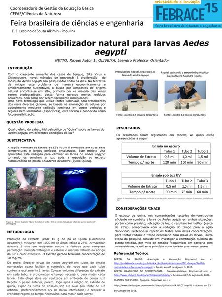 Fotossensibilizador natural para larvas Aedes aegypti