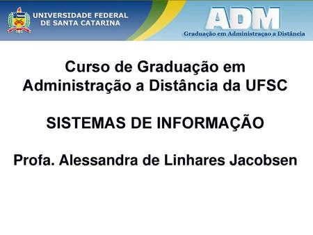 Curso de Graduação em Administração a Distância da UFSC SISTEMAS DE INFORMAÇÃO Profa. Alessandra de Linhares Jacobsen.
