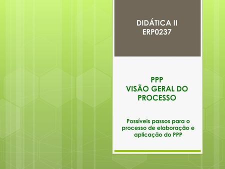 DIDÁTICA II ERP0237 PPP VISÃO GERAL DO PROCESSO