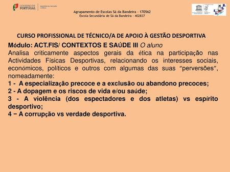 CURSO PROFISSIONAL DE TÉCNICO/A DE APOIO À GESTÃO DESPORTIVA