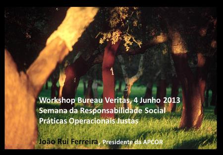Workshop Bureau Veritas, 4 Junho 2013 Semana da Responsabilidade Social Práticas Operacionais Justas João Rui Ferreira, Presidente da APCOR.