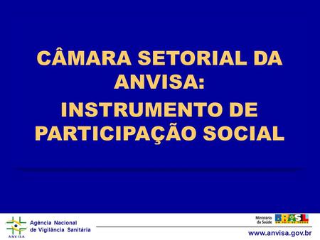 Agência Nacional de Vigilância Sanitária www.anvisa.gov.br CÂMARA SETORIAL DA ANVISA: INSTRUMENTO DE PARTICIPAÇÃO SOCIAL.