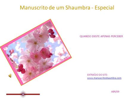 Manuscrito de um Shaumbra - Especial QUANDO EXISTE APENAS PERCEBER EXTRAÍDO DO SITE: www.manuscritoshaumbra.com ABR/09.