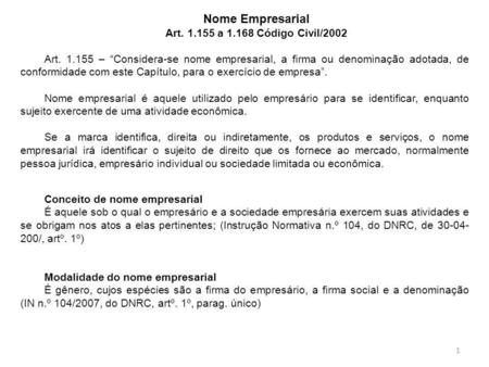 Nome Empresarial Art a Código Civil/2002