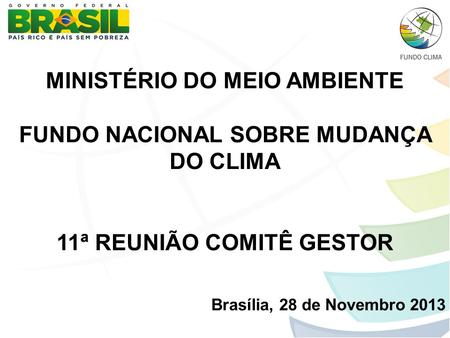 MINISTÉRIO DO MEIO AMBIENTE FUNDO NACIONAL SOBRE MUDANÇA DO CLIMA 11ª REUNIÃO COMITÊ GESTOR Brasília, 28 de Novembro 2013.