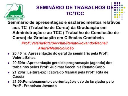 SEMINÁRIO DE TRABALHOS DE TC/TCC