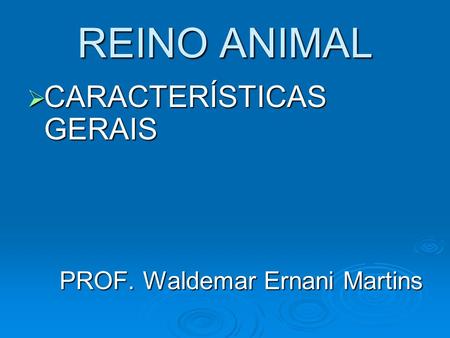 REINO ANIMAL CARACTERÍSTICAS GERAIS PROF. Waldemar Ernani Martins.