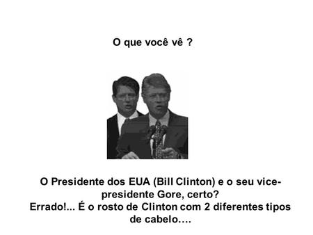 O que você vê ? O Presidente dos EUA (Bill Clinton) e o seu vice- presidente Gore, certo? Errado!... É o rosto de Clinton com 2 diferentes tipos de.