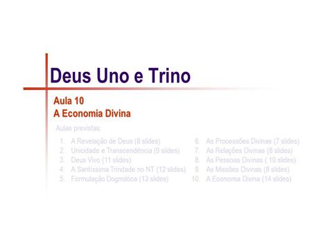 Deus Uno e Trino Aula 10 A Economia Divina.