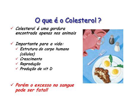 O que é o Colesterol ? Porém o excesso no sangue pode ser fatal!