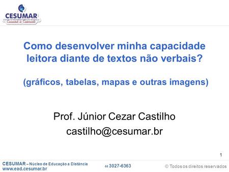 CESUMAR – Núcleo de Educação a Distância www.ead.cesumar.br © Todos os direitos reservados 44 3027-6363 1 Como desenvolver minha capacidade leitora diante.