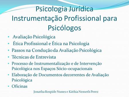 Psicologia Jurídica Instrumentação Profissional para Psicólogos
