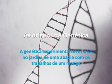 As origens da Genética A genética experimental teve início no jardim de uma abadia com os trabalhos de um monge.