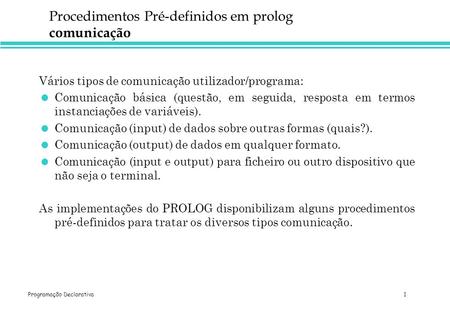 Procedimentos Pré-definidos em prolog comunicação
