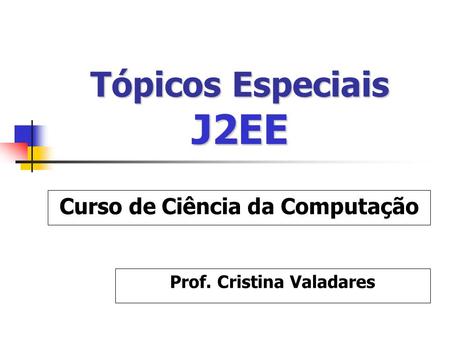 Tópicos Especiais J2EE Prof. Cristina Valadares Curso de Ciência da Computação.