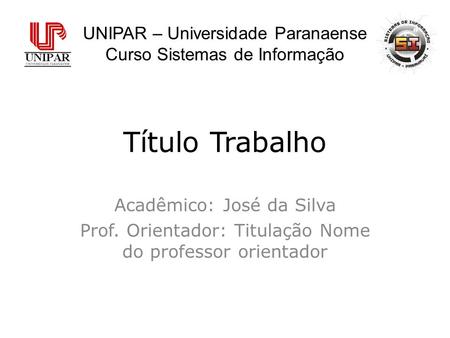 Título Trabalho UNIPAR – Universidade Paranaense