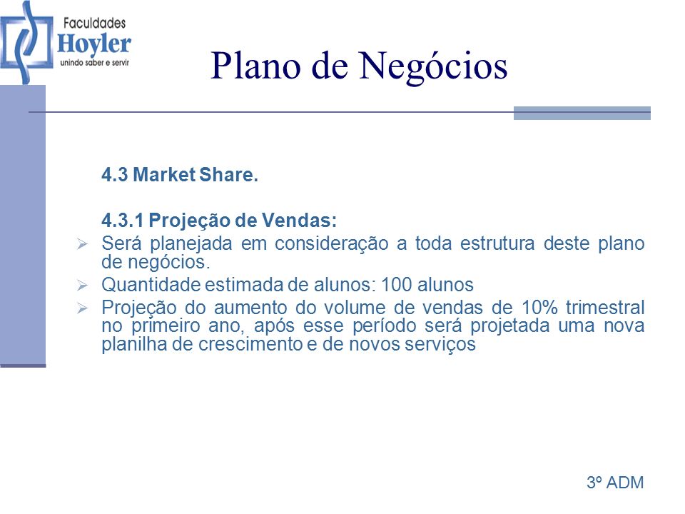 Plano de Negócios 4.3 Market Share.