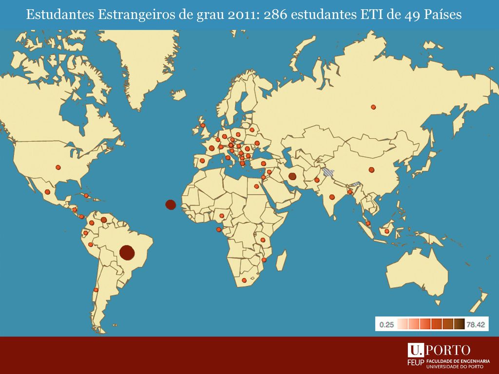 Estudantes Estrangeiros de grau 2011: 286 estudantes ETI de 49 Países
