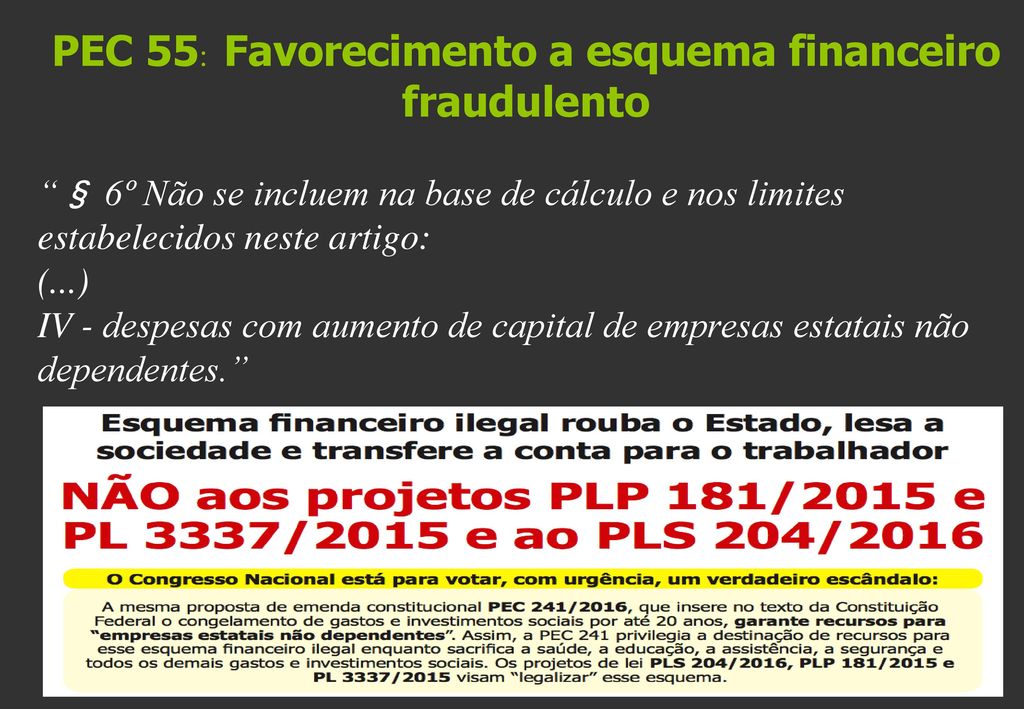 PEC 55: Favorecimento a esquema financeiro fraudulento