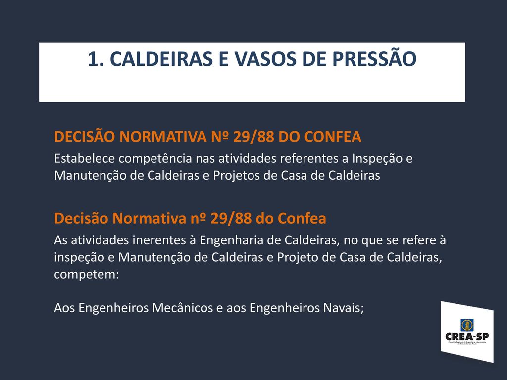 1. CALDEIRAS E VASOS DE PRESSÃO