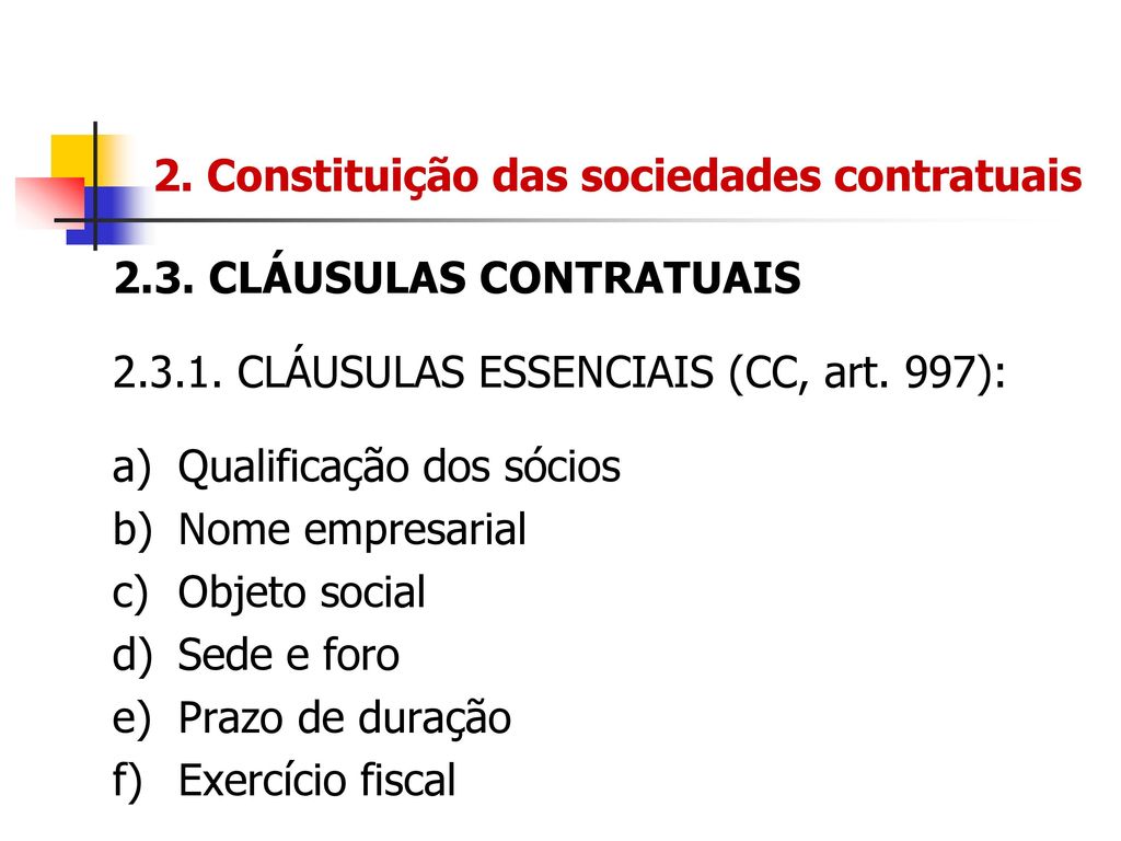 2. Constituição das sociedades contratuais