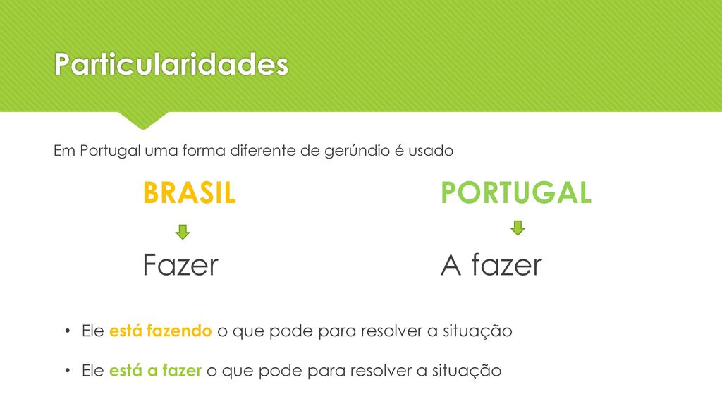 Particularidades BRASIL PORTUGAL Fazer A fazer