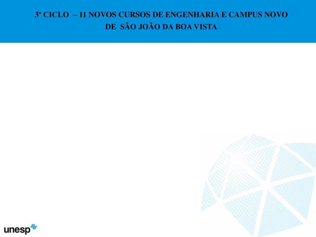 3º CICLO – 11 NOVOS CURSOS DE ENGENHARIA E CAMPUS NOVO