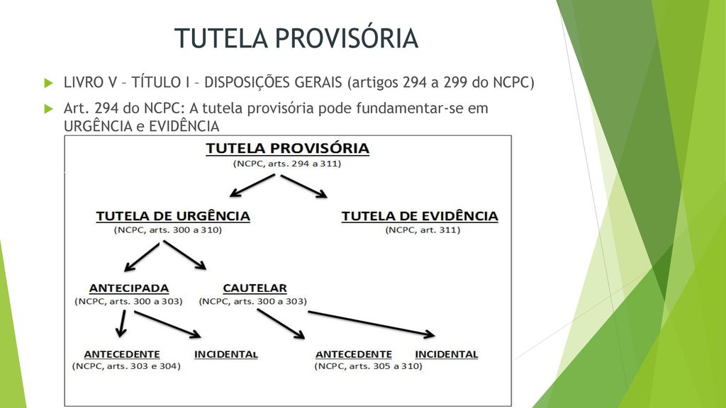 TUTELA PROVISÓRIA LIVRO V – TÍTULO I – DISPOSIÇÕES GERAIS (artigos 294 a 299 do NCPC)