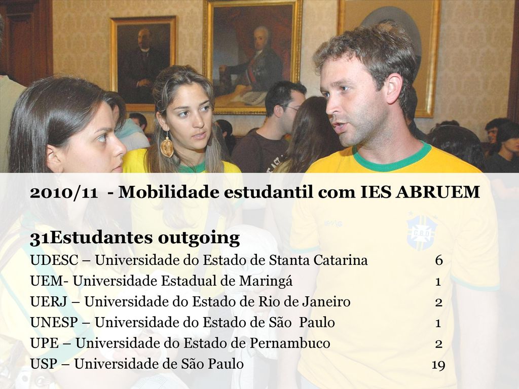 Estudantes outgoing 2010/11 - Mobilidade estudantil com IES ABRUEM